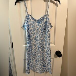 Adorable Blue Floral Silk Mini Dress